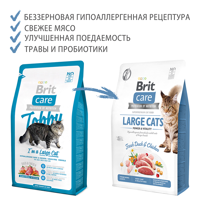 Brit Care Cat GF Large cats Power & Vitality гипоаллергенный беззерновой корм для взрослых кошек крупных пород